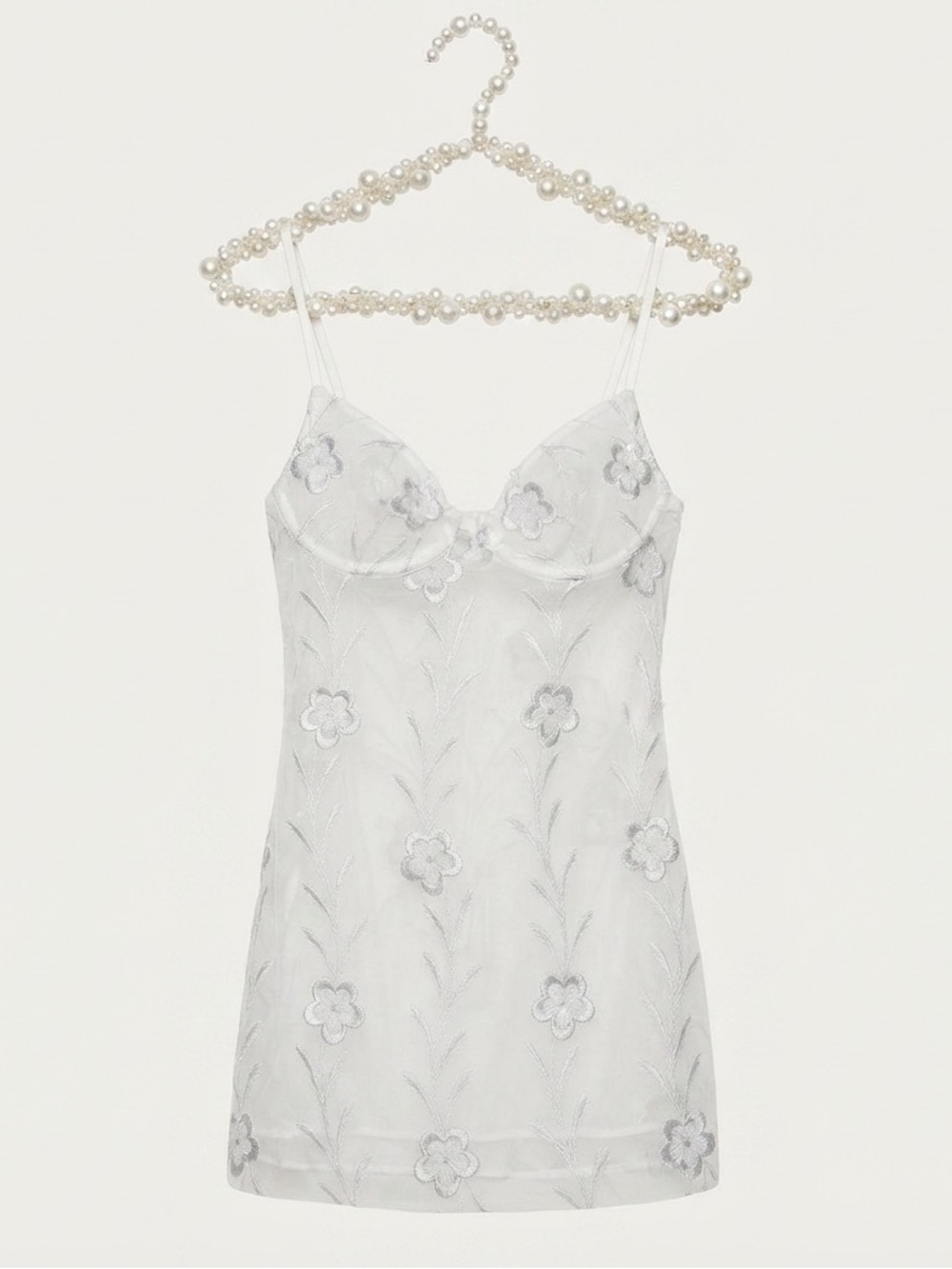 La Perla Vintage Sheer Floral Embroidered Chemise Nightdress in white